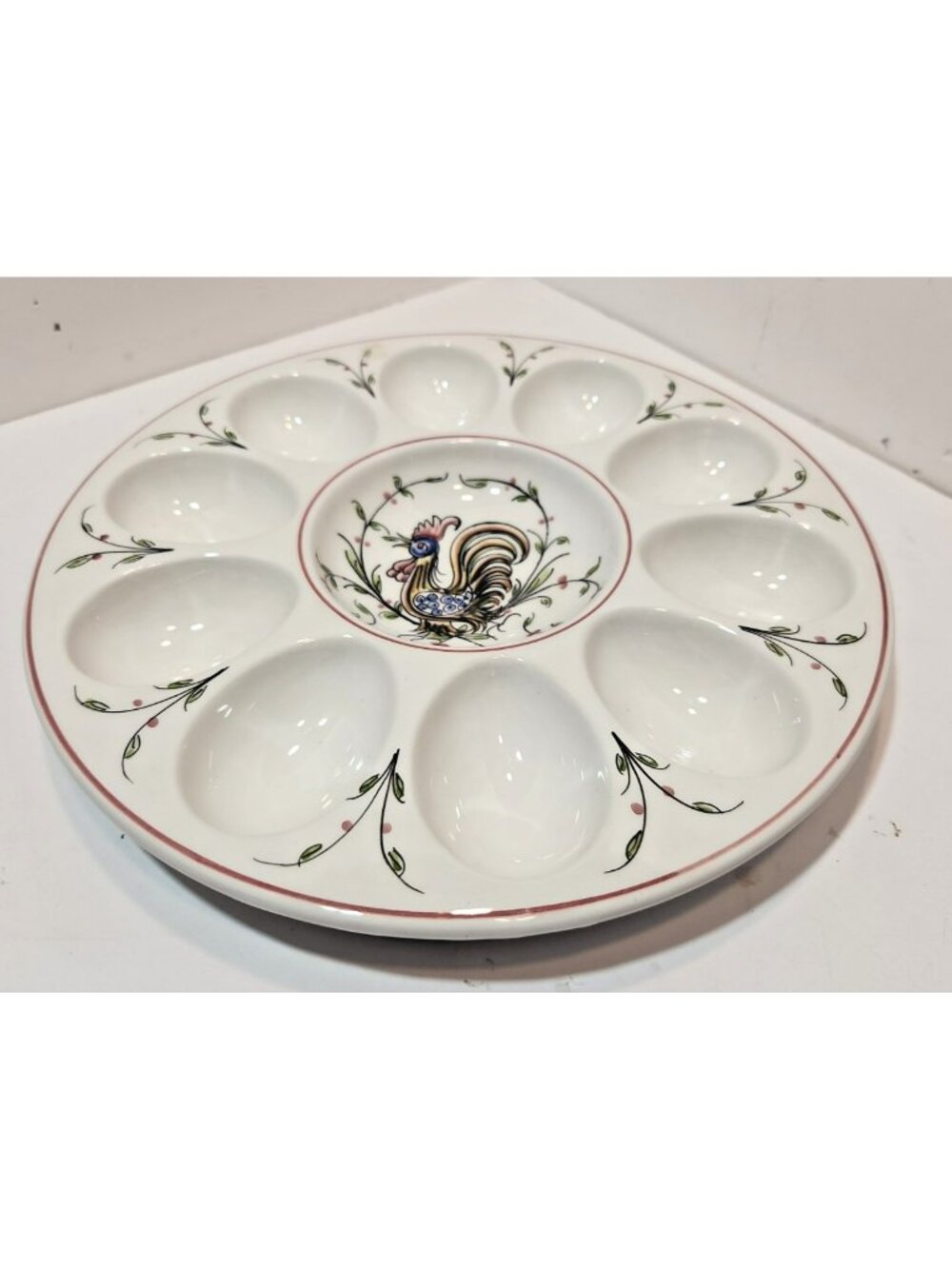 Vintage Ceramic Handpainted Deviled Egg Plate With Rooster Made in Portugal - Picture 7 of 8